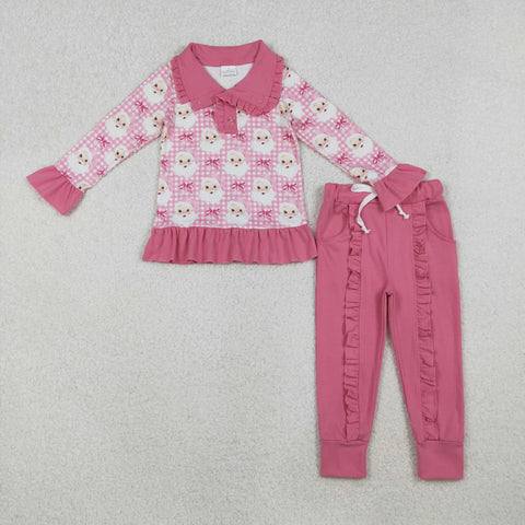 GLP2881 Christmas Santa Pink Pullover Girls Set (12-18M to 7-8T)