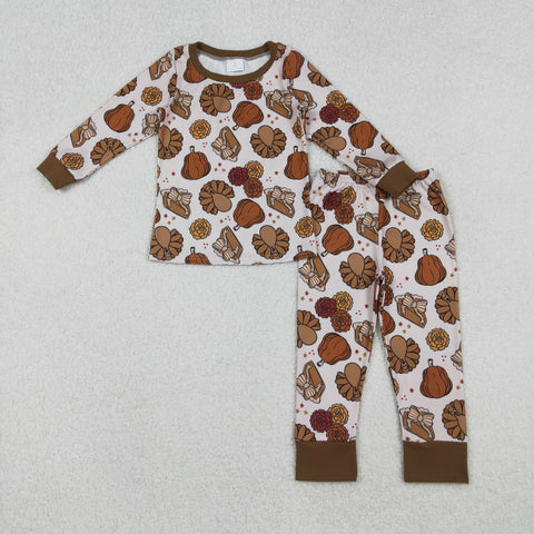 GLP2884 Thanksgiving Turkey Pumpkin Pie Girls Pajamas Set (12-18M to 7-8T)