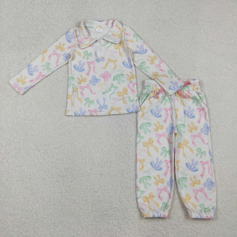 GLP2886 Colorful Bows Pullover Girls Jogger Set