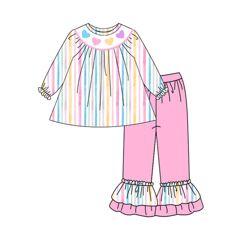 Preorder 10.08 MOQ 5 pcs GLP2887 Valentine's Day Love Colorful Stripe Girls Set