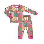 Preorder 10.09 MOQ 5 pcs GLP2890 Jesus Bows Pink Girls Pajamas Set