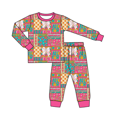 Preorder 10.09 MOQ 5 pcs GLP2890 Jesus Bows Pink Girls Pajamas Set