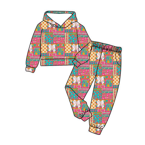 Preorder 10.09 MOQ 5 pcs GLP2891 Jesus Bows Pink Hoodie Girls Set