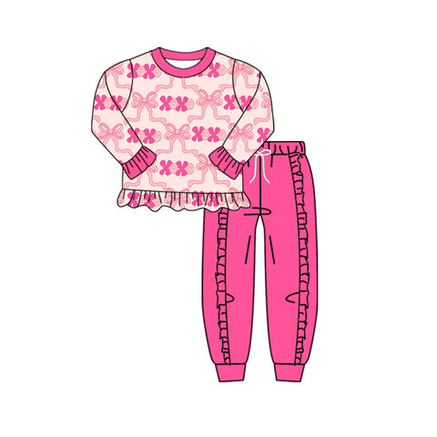 Preorder 10.09 MOQ 5 pcs GLP2892 Valentine's Day XOXO Bows Pink Girls Set