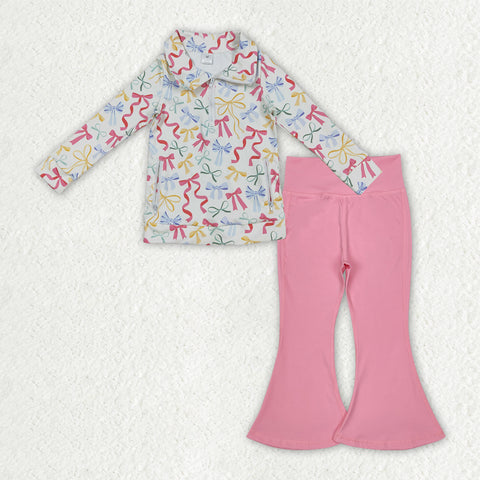 GLP2897 Colorful Bows Pullover Yoga Girls Flared Set
