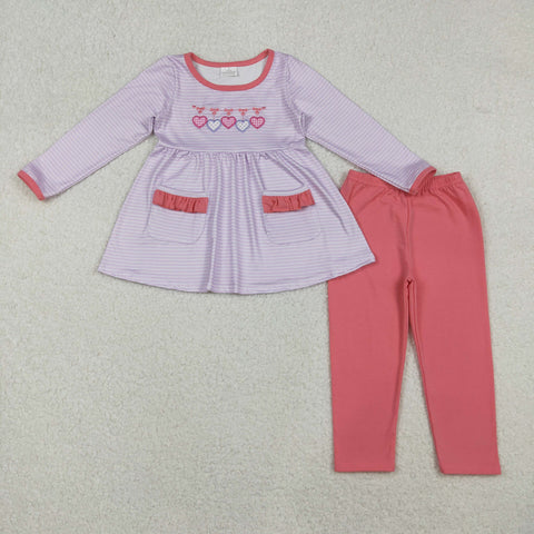 GLP2906 Embroidery Valentine's Day Love Pink Girls Set