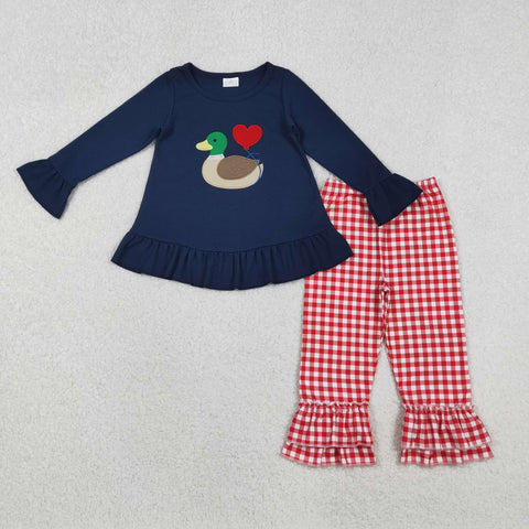 GLP2912 Embroidery Valentine's Day Mallard Ducks Love Girls Set