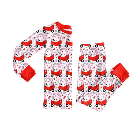 Preorder 10.14 MOQ 5 pcs GLP2913 Valentine's Day Golf Cart Red Boys Pajamas Set