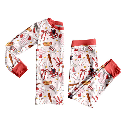 Preorder 10.15 MOQ 5 pcs GLP2918 Game Day Baseball Bows Girls Pajamas Set