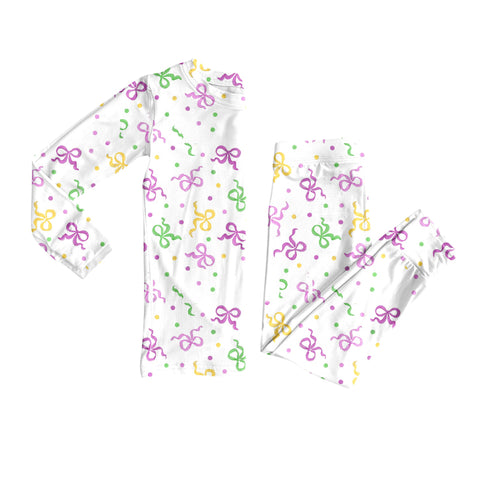 Preorder 10.16 MOQ 5 pcs GLP2920 Mardi Gras Bows Girls Pajamas Set