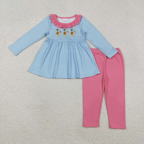 GLP2923 Embroidery Mallard Ducks Bows Stripe Pink Girls Set