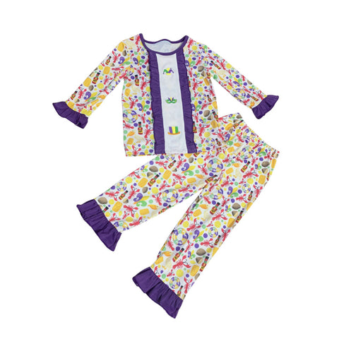 Preorder 10.17 MOQ 5 pcs GLP2924 Mardi Gras Crawfish Girls Pajamas Set