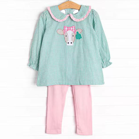 Preorder 10.17 MOQ 5 pcs GLP2926 Farm Cow Green Pink Girls Set