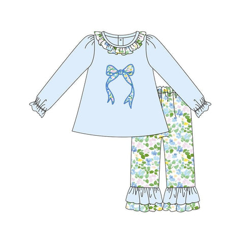 Preorder 10.17 MOQ 5 pcs GLP2930 Bows Flower Sky Blue Girls Set
