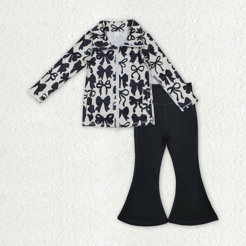 GLP2931 Halloween Bows Black Pullover Yoga Girls Flared Set