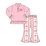 Preorder Samples GLP2934 Embroidery Valentine's Day Love Bows Pink Pullover Girls Set