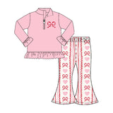 Preorder Samples GLP2934 Embroidery Valentine's Day Love Bows Pink Pullover Girls Set