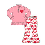 Preorder Samples GLP2935 Embroidery Valentine's Day Love Bows Pink Pullover Girls Set