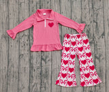 Preorder Samples GLP2935 Embroidery Valentine's Day Love Bows Pink Pullover Girls Set
