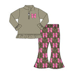 Preorder Samples GLP2936 Embroidery Camo Bows Pullover Girls Set