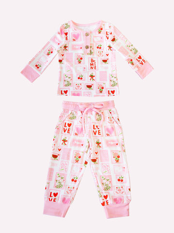 Preorder 10.21 MOQ 5 pcs GLP2946 Valentine's Day Love Flower Pink Girls Pajamas Set
