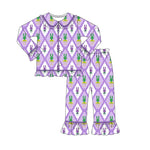 Preorder 10.21 MOQ 5 pcs GLP2947 Mardi Gras Crawfish Buttons Girls Pajamas Set