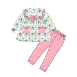 Preorder 10.23 MOQ 5 pcs GLP2951 Flower Bows Pink Girls Set