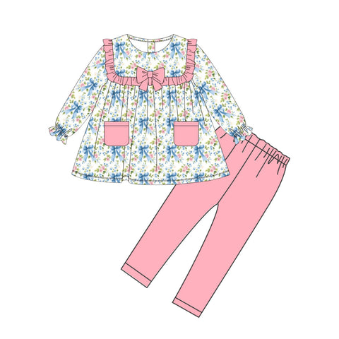 Preorder 10.23 MOQ 5 pcs GLP2951 Flower Bows Pink Girls Set
