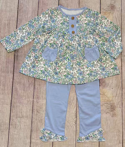 Preorder 10.23 MOQ 5 pcs GLP2953 Flower Floral Blue Girls Set