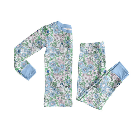 Preorder 10.23 MOQ 5 pcs GLP2955 Flower Floral Blue Girls Pajamas Set