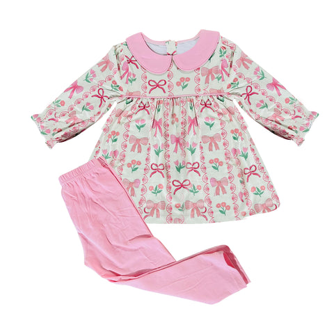 Preorder 10.23 MOQ 5 pcs GLP2957 Flower Bows Pink Girls Set