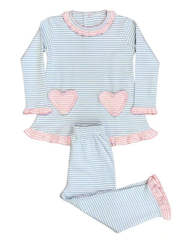 Preorder 10.23 MOQ 5 pcs GLP2958 Valentine's Day Love Stripe Girls Pajamas Set