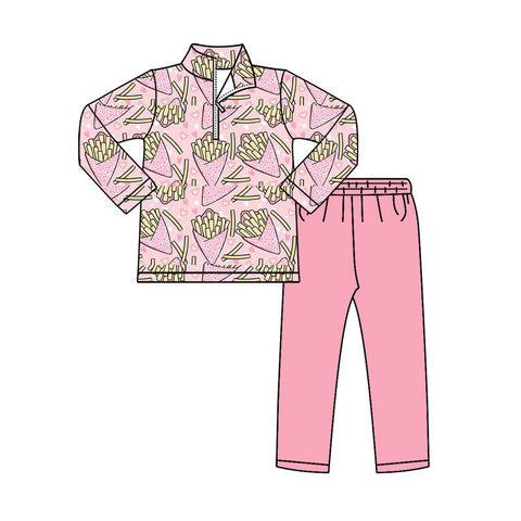 Preorder 10.23 MOQ 5 pcs GLP2959 Valentine's Day Fries Pink Pullover Girls Set
