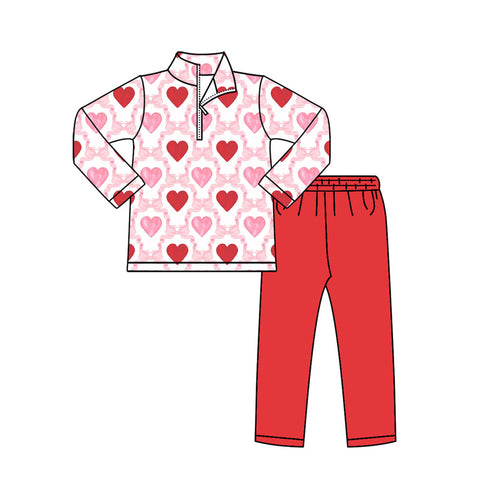 Preorder 10.23 MOQ 5 pcs GLP2960 Valentine's Day Love Bows Pink Pullover Girls Set