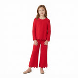 GLP2964 Solid Color Red Scallop Edge Cotton Girls Set