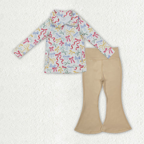GLP2966 Colorful Bows Pullover Yoga Girls Flared Set