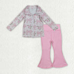 GLP2967 Bows Pink Pullover Yoga Girls Flared Set
