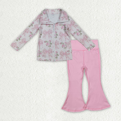GLP2967 Bows Pink Pullover Yoga Girls Flared Set