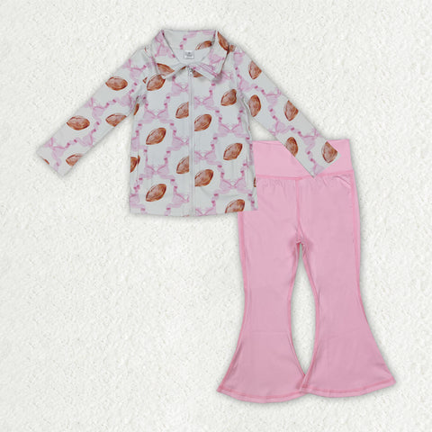 GLP2969 Football Bows Pink Pullover Yoga Girls Flared Set