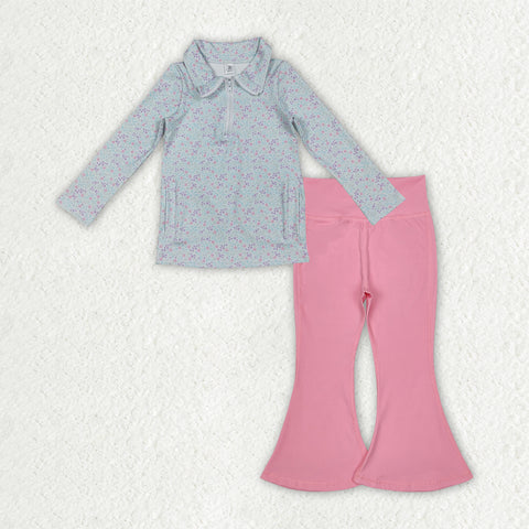 GLP2970 Flower Pullover Yoga Girls Flared Set