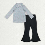 GLP2972 Flower Pullover Black Yoga Girls Flared Set