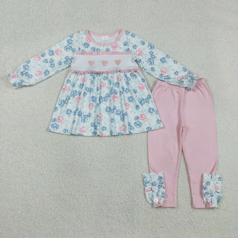 GLP2975 Embroidery Valentine's Day Flower Love Pink Girls Set