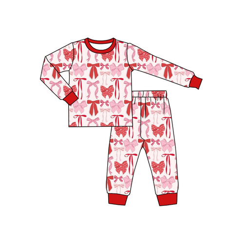 10.10 Pre-order GLP2983  baby girls pink red bow pajamas
