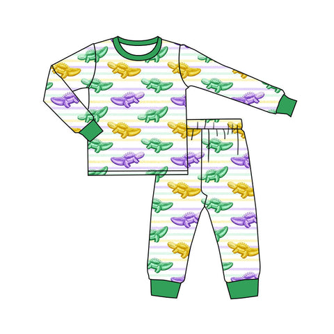 10.10 Pre-order GLP2985  baby girls Mardi Gras Crocodile stripe pajamas