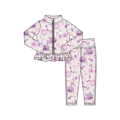 Preorder 11.16 MOQ 5 pcs GLP2998 Flower Purple Yoga Coat Girls Set