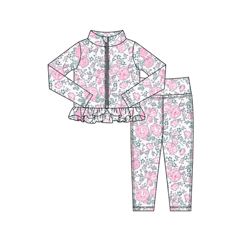 Preorder 11.16 MOQ 5 pcs GLP2999 Flower Pink Yoga Coat Girls Set