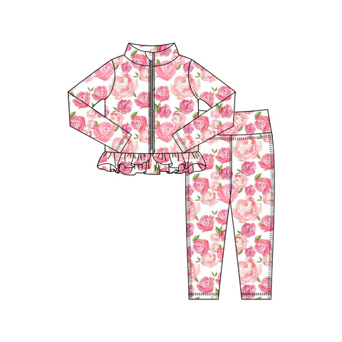 Preorder 11.16 MOQ 5 pcs GLP3002 Flower Rose Yoga Coat Girls Set