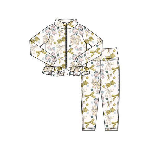 Preorder 11.16 MOQ 5 pcs GLP3005 Flower Bows Yoga Coat Girls Set
