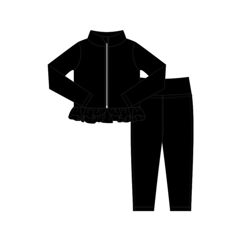 Preorder 11.16 MOQ 5 pcs GLP3006 Solid Color Black Yoga Coat Girls Set