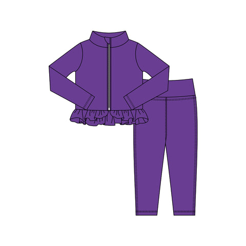 Preorder 11.16 MOQ 5 pcs GLP3009 Solid Color Purple Yoga Coat Girls Set